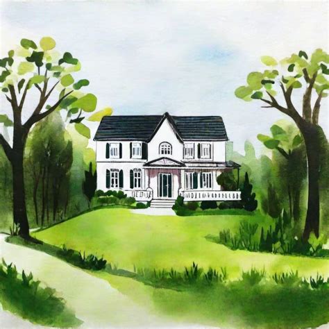 Watercolor of House on the Hill Stock Illustration - Illustration of home, nature: 299620010