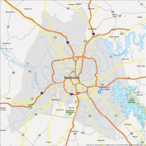 Nashville Map, Tennessee - GIS Geography