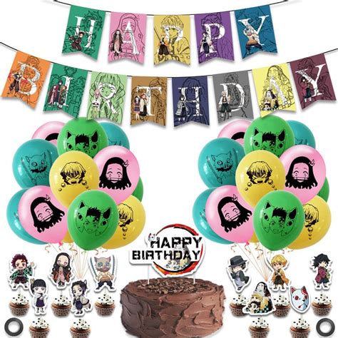 Buy Anime Theme Party Decorations Party Balloon Set Banner Cake Insert for Anime Fans Anime ...