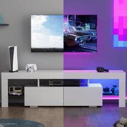 Black TV Stand with LED RGB Lights, Flat Screen TV Cabinet, Gaming Consoles for Lounge Room ...