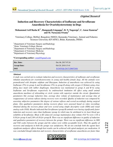 (PDF) Induction and recovery Characteristics of Isoflurane and Sevoflurane anesthesia for ...