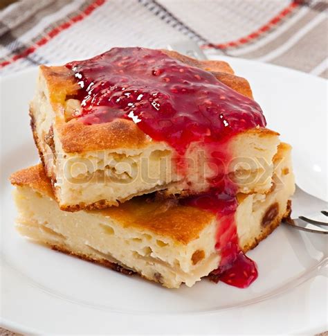 Cottage cheese pudding with raspberry ... | Stock image | Colourbox