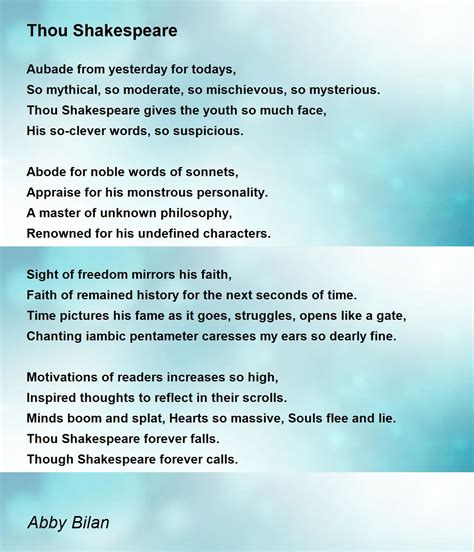 Thou Shakespeare - Thou Shakespeare Poem by Abby Bilan