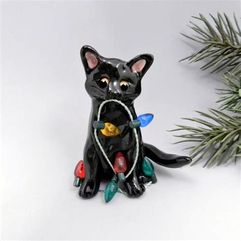 Black Cat Christmas Ornament Figurine Lights by TheMagicSleigh