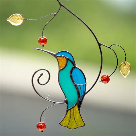 Bright Hummingbird on wire - suncatcher for window decoration