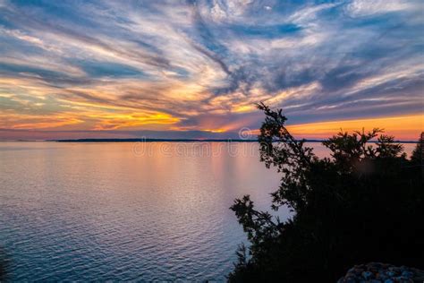 Dramatic Sunset Over Lake Huron on Mackinac Island in Michigan Stock ...