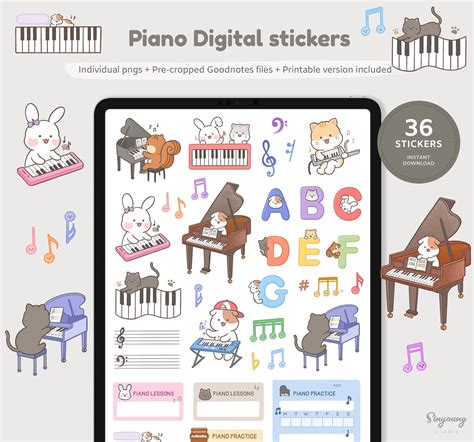 Cute Piano Digital Stickers for Goodnotes, Piano Practice Sticker Sheet ...