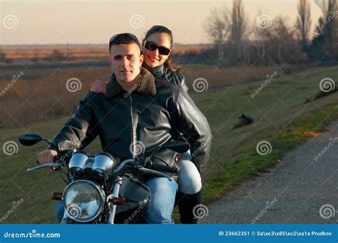 Young Happy Couple Riding a Motorcycle Stock Image - Image of road ...