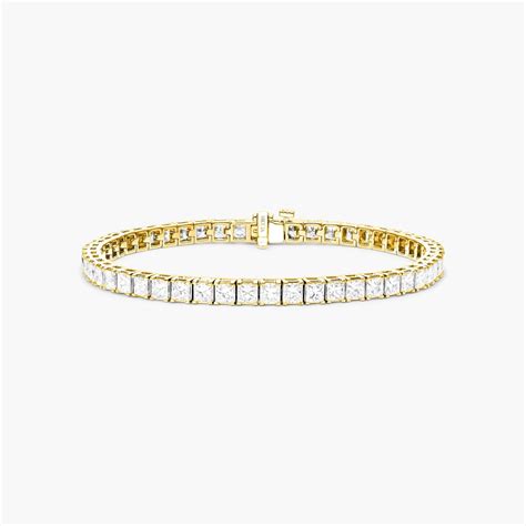 14K Yellow Gold Princess Cut Lab Created Diamond Tennis Bracelet (10.00 ...