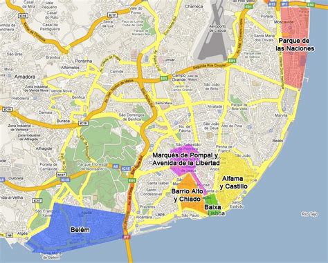 Lisbon suburbs map - Neighborhoods in lisbon map (Portugal)