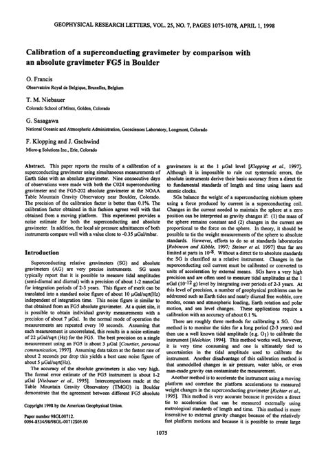 (PDF) Calibration of a superconducting gravimeter by comparison with an ...