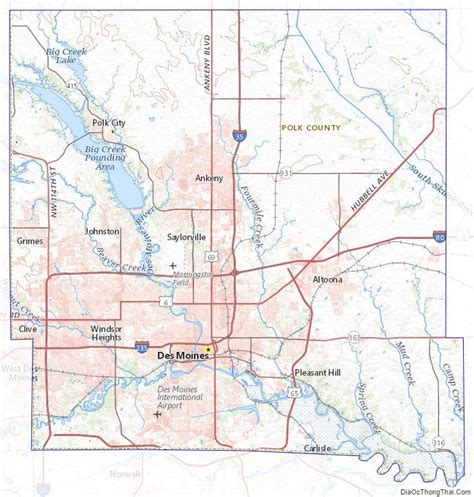 Topographic map of Polk County, Iowa Polk County, Topographic Map, Iowa