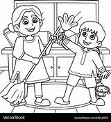 Diwali Festival cleaning The House coloring Page Vector Image sketch template