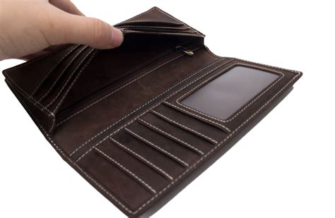 Handmade Genuine Leather Wallet Men Long Wallet Money Purse Card Holder ...