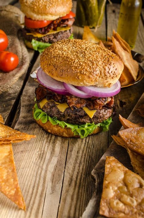 American rustic burger stock photo. Image of burgers - 59694404