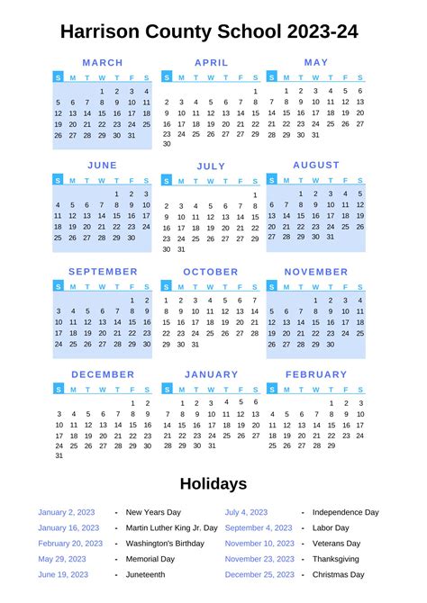 Harrison County Schools Calendar 2023-24 With Holidays