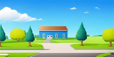 Premium AI Image | A cartoon of a blue house with trees and a blue house.