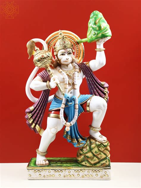 Hanuman With Sanjivani Mountain Hanuman Statue God of Strength Hindu God Statue Bajrangbali Idol ...