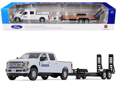 Ford F-250 "Komatsu" Crew Cab Super Duty Pickup Truck White with Tandem-Axle Tag Trailer Black 1 ...