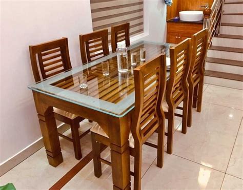 6 Seater Glass Top Wooden Dining Table Set at Rs 42000/set in ...