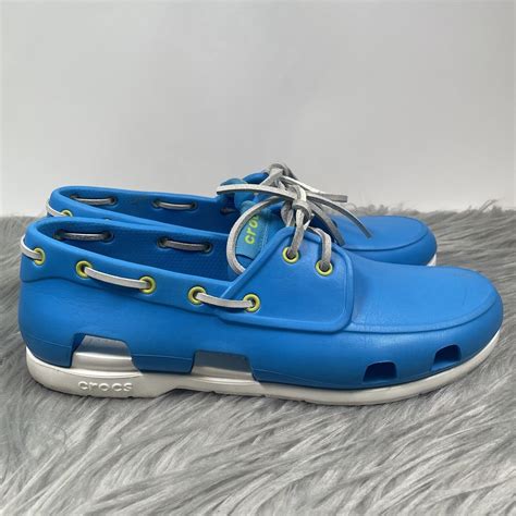 Crocs Mens Boat Shoes Blue White Beach Line Size 11 S… - Gem