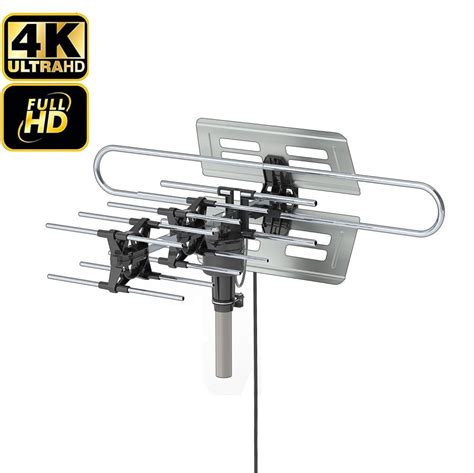 Amplified HD Digital Outdoor HDTV Antenna with 360 Degree Rotation, UV Dual Frequency UHF/VHF ...