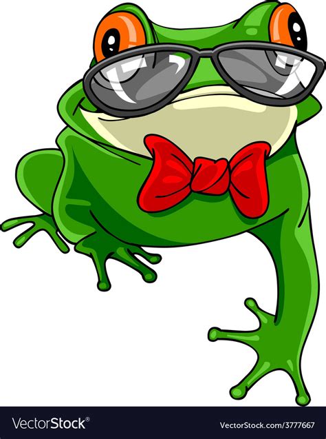 Cartoon green frog with a bow tie in glasses Vector Image