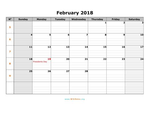 February 2018 Calendar | WikiDates.org