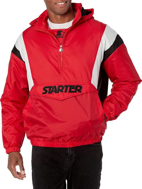 STARTER Throwback Half-Zip Pullover Jacket Insulated, Team Red with ...