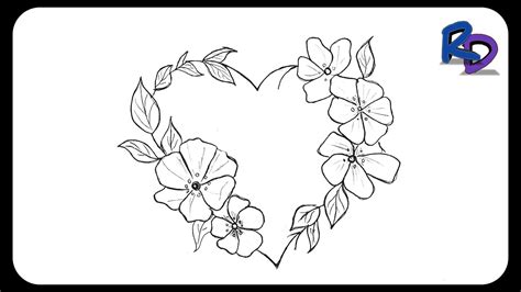 Heart With Flower Drawing | How To Draw a Heart With Flowers | Flower ...