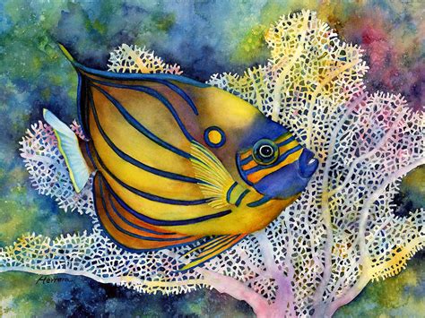 Blue Ring Angelfish Painting by Hailey E Herrera