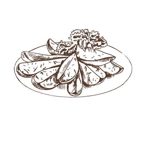 Baked potato on the dish. Vector sketch of Fresh organic Potato. Hand ...