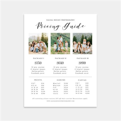 Photography Pricing Guide Template