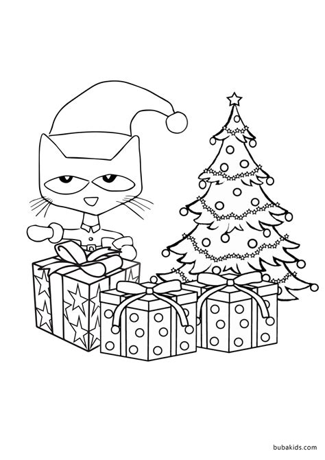 Pete the cat christmas gift coloring page | BubaKids.com