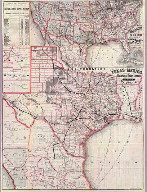 1880 US Railroad Map Including Texas and Mexico Reproduction Print on Paper or Canvas/fabric - Etsy