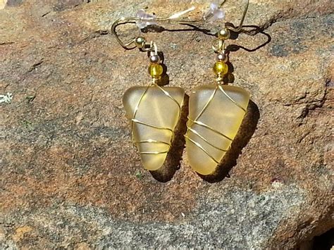 Honey gold river glass earrings wrapped with gold wire ☆☆ | Sea glass jewelry, Gold river, Wire ...