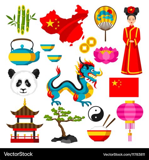 China icons set chinese symbols and objects Vector Image