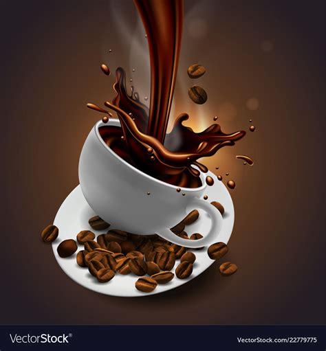 Cup of coffee beans and splash effect Royalty Free Vector