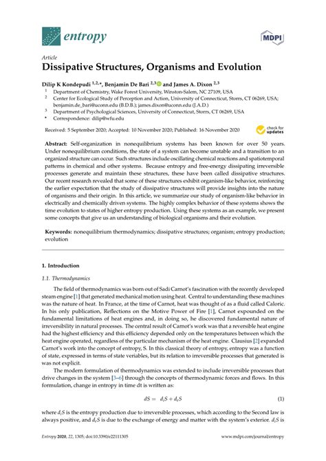 (PDF) Dissipative Structures, Organisms and Evolution