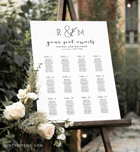 Seating Chart Template, Printable Bridal Shower Seating Sign, Rustic Monogram Initials, Instant ...