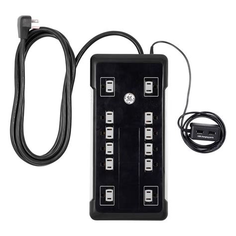 GE 12-Outlet 8 ft. Surge Protector with 2-USB Charging Tether, Black