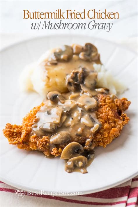 Buttermilk Fried Chicken Recipe with Mushroom Gravy