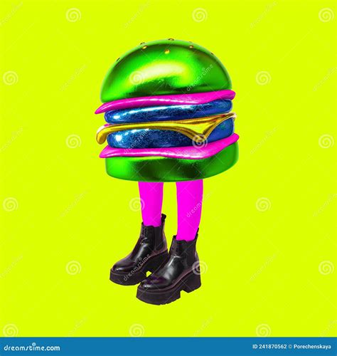 Contemporary Digital Collage Art. Burgers Funny Character. Fast Food ...