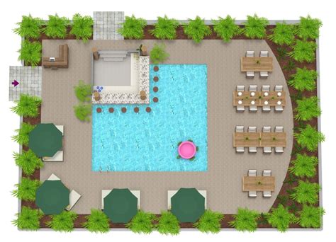 Tropical Outdoor Restaurant Layout With Pool Bar