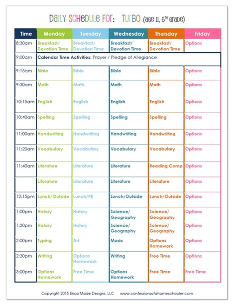 2015 6th Grade Homeschool Schedule - Confessions of a Homeschooler