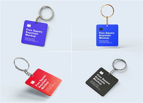 4 Free Square Keychain Mockup PSD Set - Good Mockups