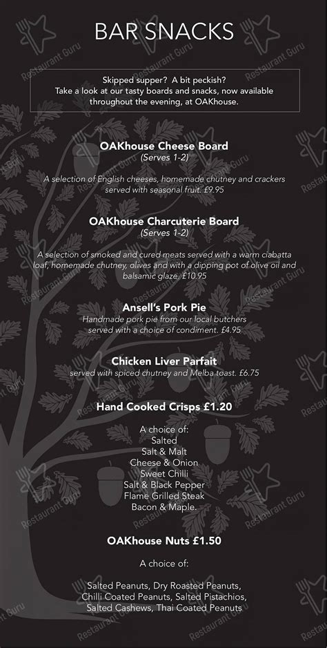 Menu at Oakhouse pub & bar, Maldon