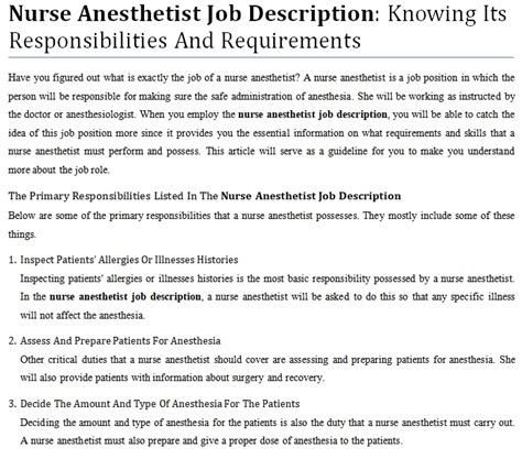 Nurse Anesthetist Job Description: Knowing Its Responsibilities And ...