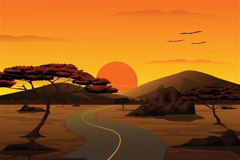 Vector cartoon illustration of the countryside landscape The road ...