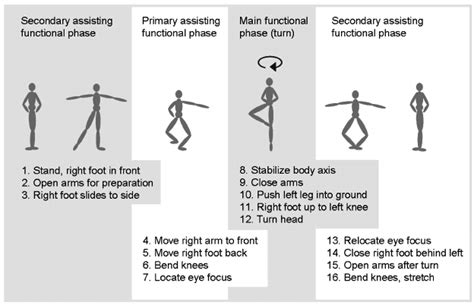 Pirouette en dehors; functional phases are given above the stick figure... | Download Scientific ...